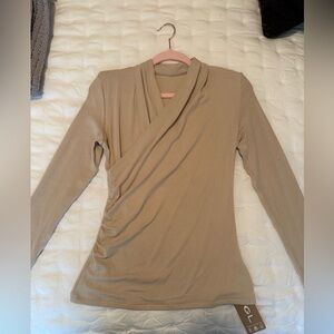 NWT OGL Women’s Neutral Wrap-Style Long Sleeve Top - color Misty Mist